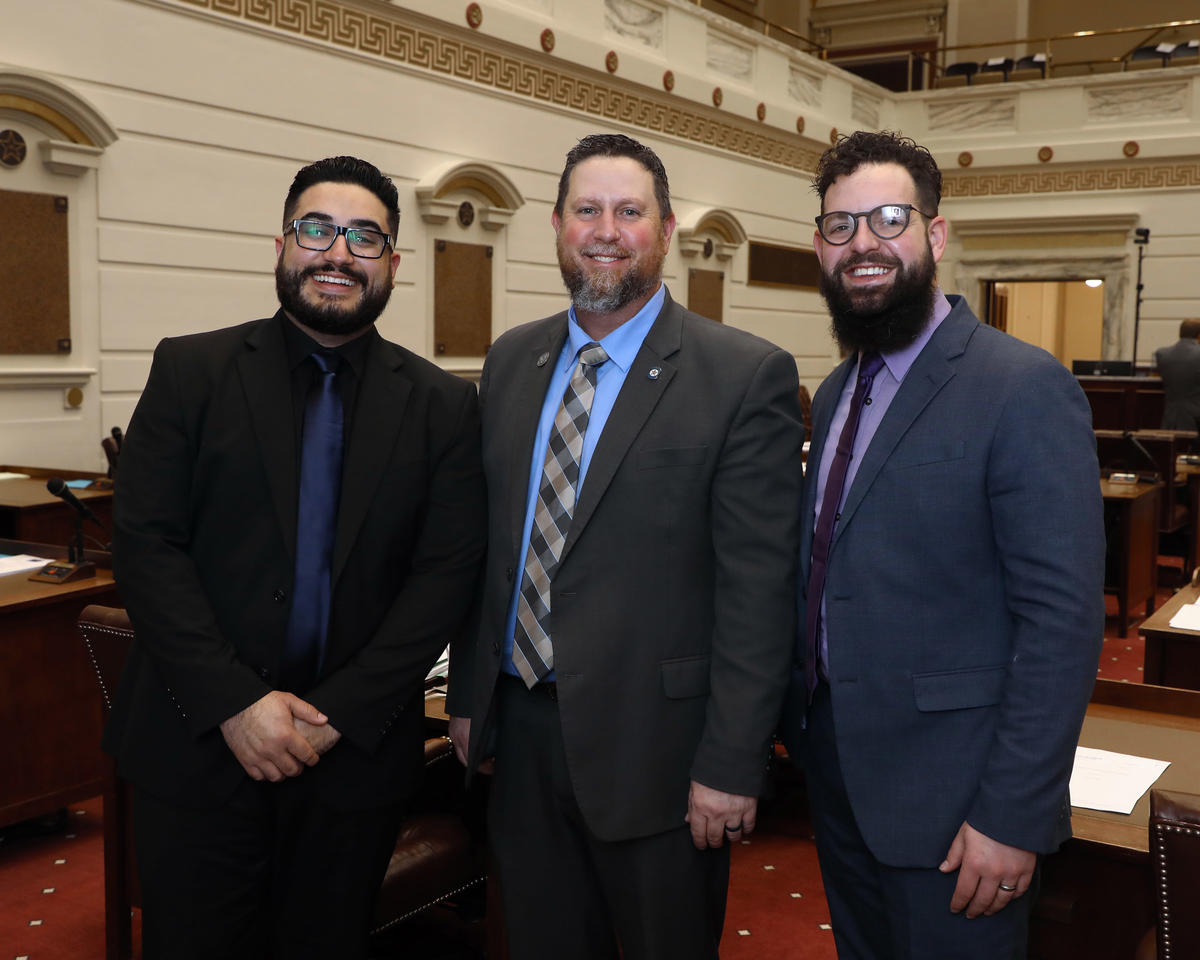 Pastors Zach Backues (left) and Jacob Sheriff (right) served as Senate chaplains during the second week of the session as a guest of Sen. David Bullard, R-Durant.