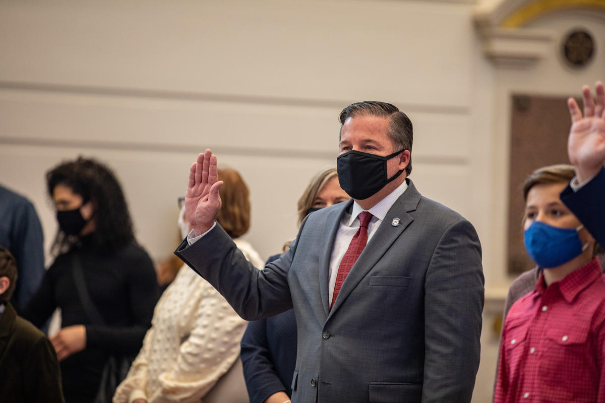 Sen. Lonnie Paxton, R-Tuttle, begins his second term after taking the oath of office Tuesday.