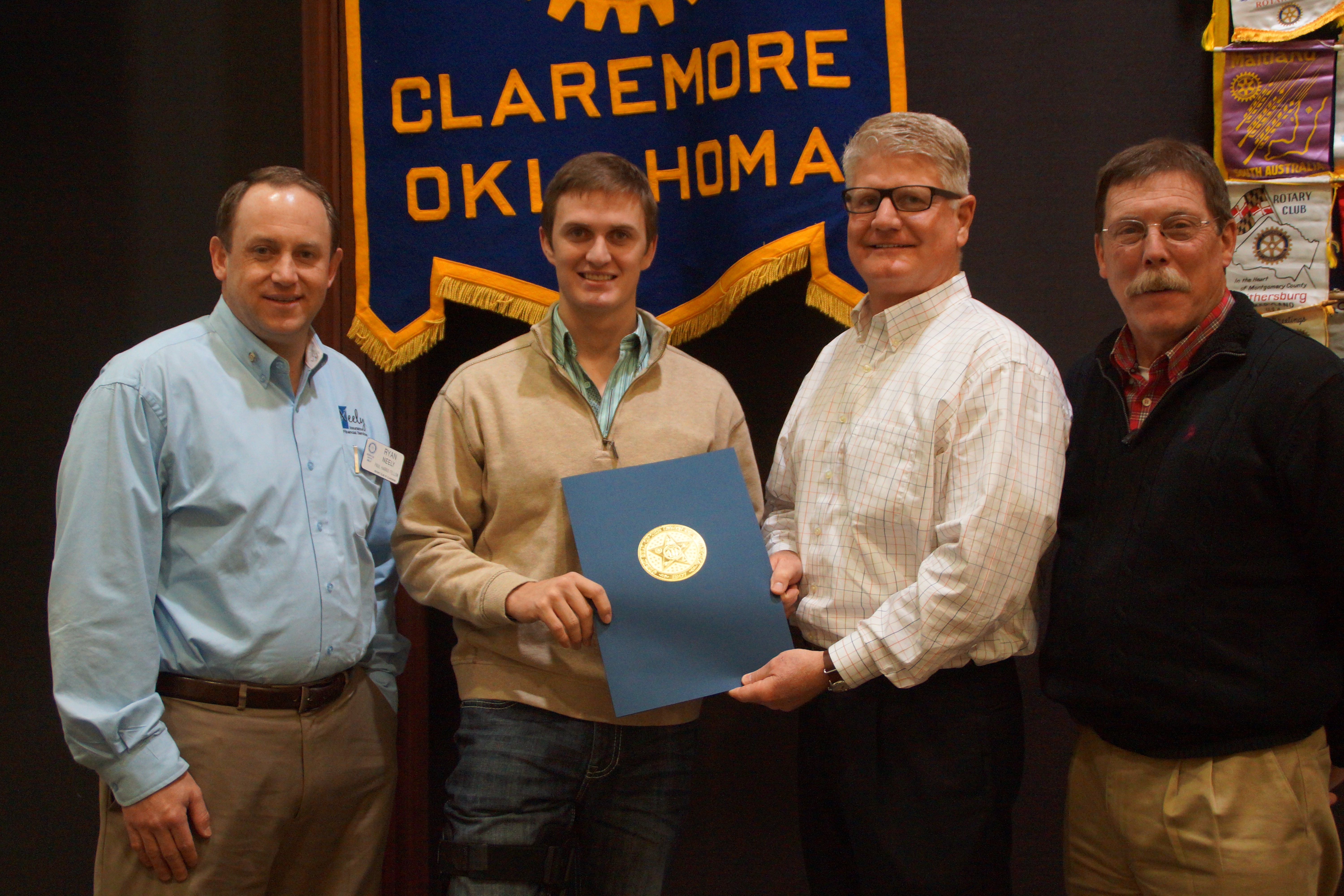 Joel Reimer received a Citation from Senator Marty Quinn at this week’s Rotary meeting.  The Citation was presented by Rotarian Rick Mosier, Rotary President, Ryan Neely (left) and Rotarian Rick Reimer (right)