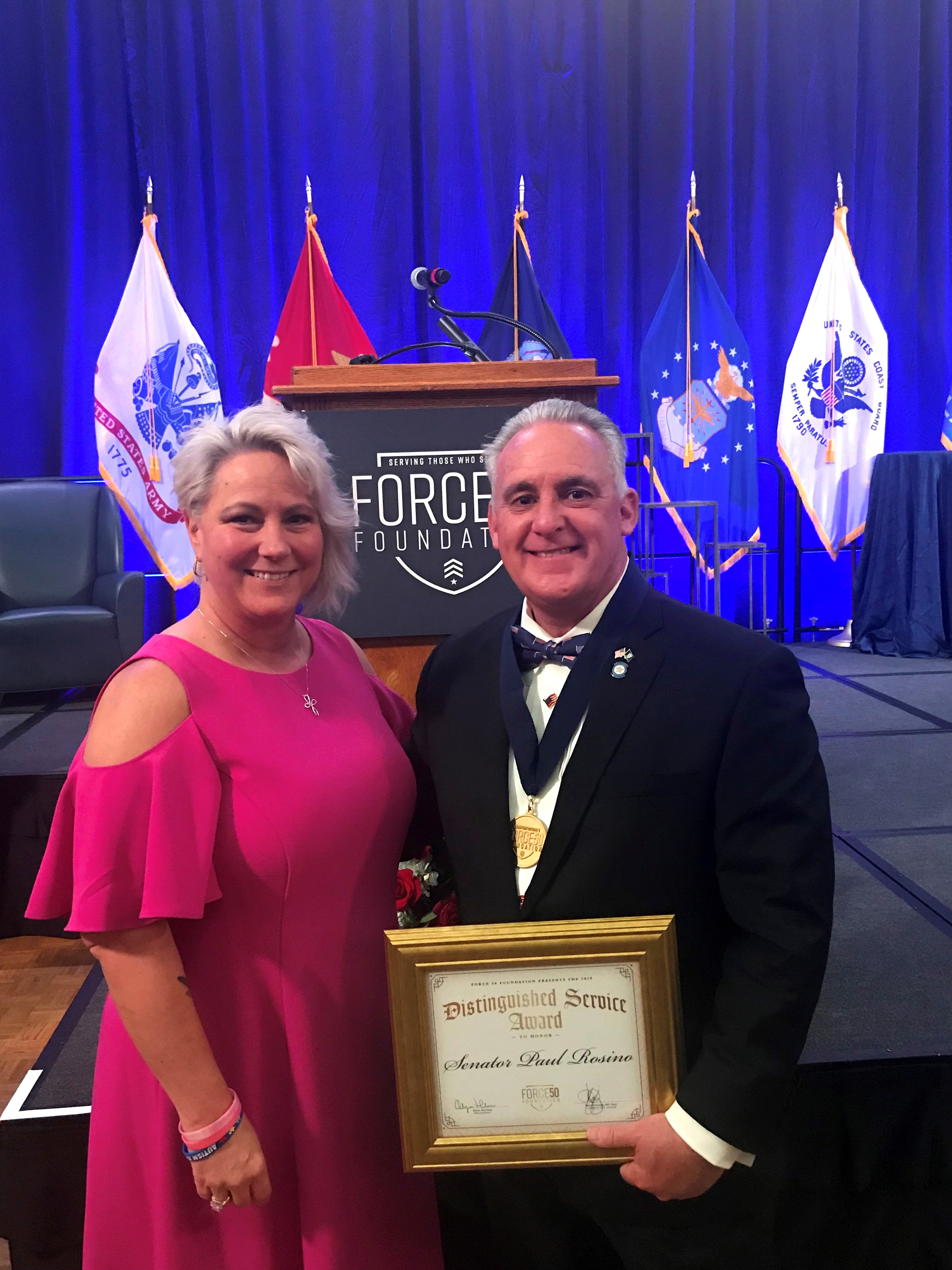 Sen. Paul Rosino and his wife, Kathy, attended the Force 50 Foundation’s Veteran’s Service Awards Banquet on Thursday, May 9, where he received the Distinguished Service Award