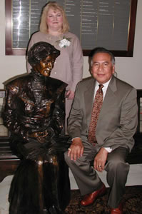 Claremore artist Sandra VanZandt and Senator Kelly Haney at the dedication of the sculpture of Oklahoman Kate Barnard.