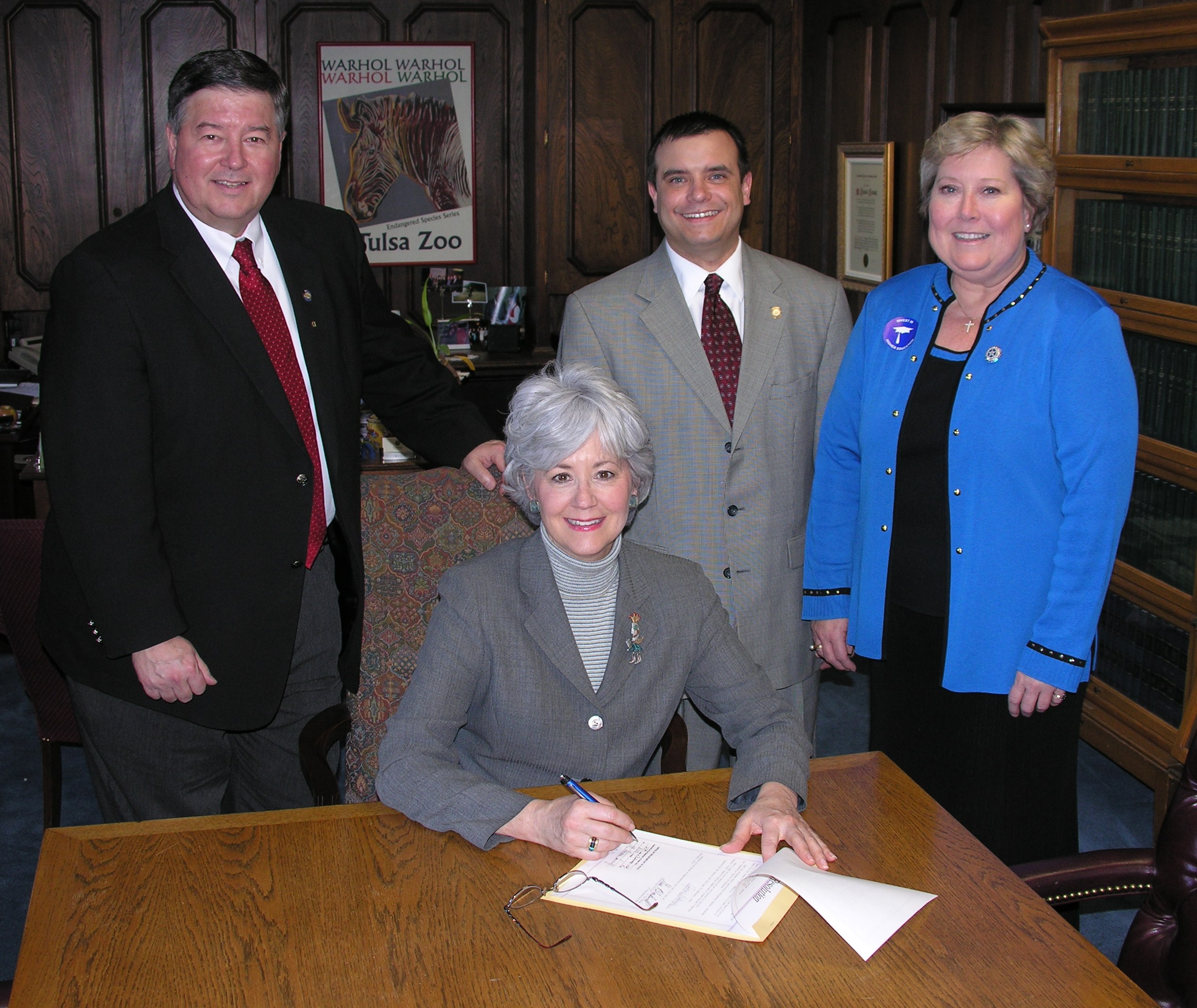 Rep. Dennis Johnson, Sen. Anthony Sykes and Lt. Gov. Jari Askins were on hand as Sec. of State Susan Savage signed SCR 44, designating Duncan as Oklahoma's Crapemyrle Capital.