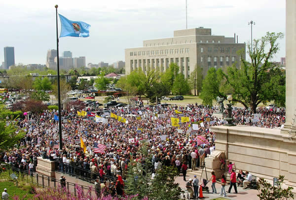 Oklahomans gather at the state Capitol to participate in the nationwide Tax Day Tea Parties.
