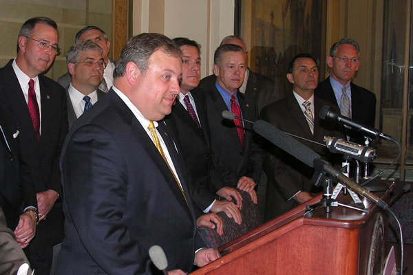 Senate Pres. Pro. Tem Glenn Coffee and Senate Republicans address members of the press at the State Capitol Tuesday. 