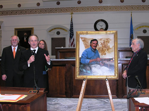 Portrait artist Mike Wimmer explains how he first learned about his mentor Charles Banks Wilson on a high school field trip to the state Capitol.