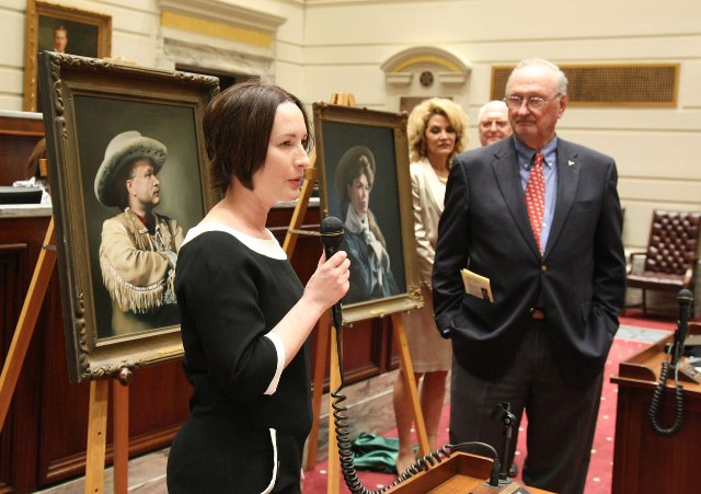 Artist Tracey Harris addresses the Senate.