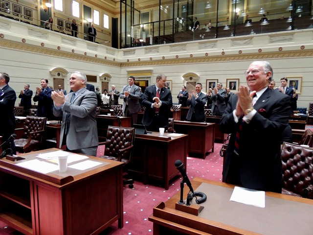 The Senate applauds Pro Tem Brian Bingman.