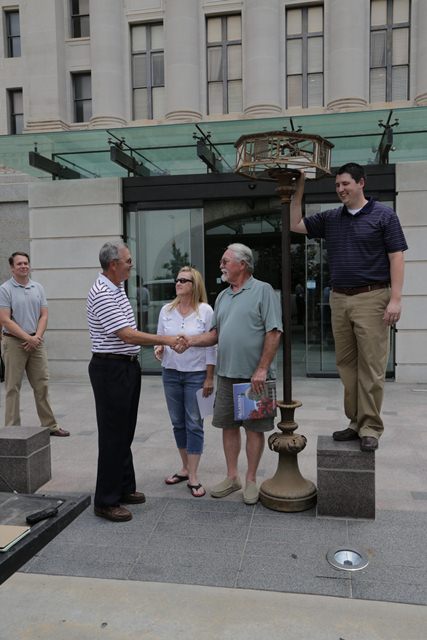 Senate President Pro Tempore Brian Bingman is pictured with Debbie and Coy Green,  while Trait Thompson is pictured at right.  Senate Chief of Staff Randy Dowell is pictured at left.